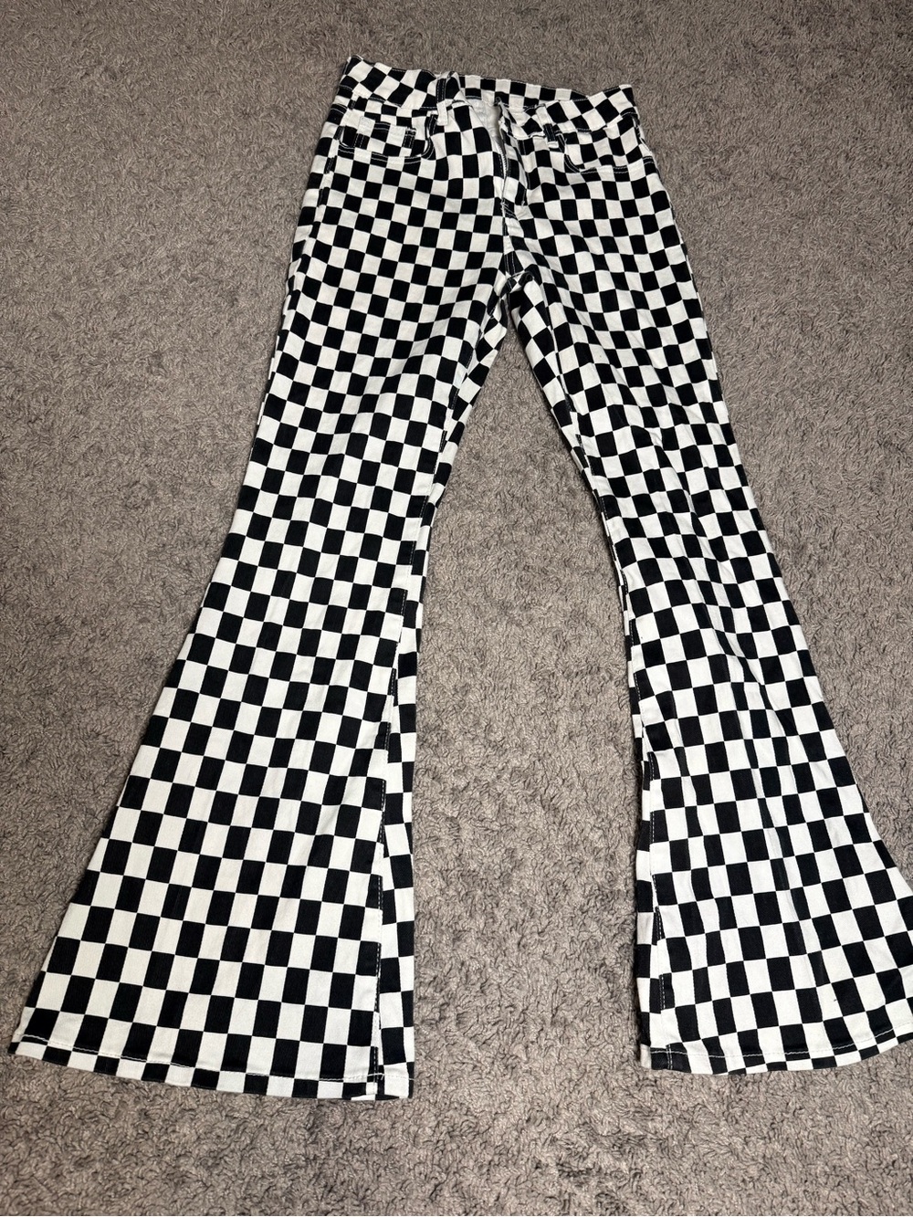 Women’s Black & White Checkerboard Flared Jeans